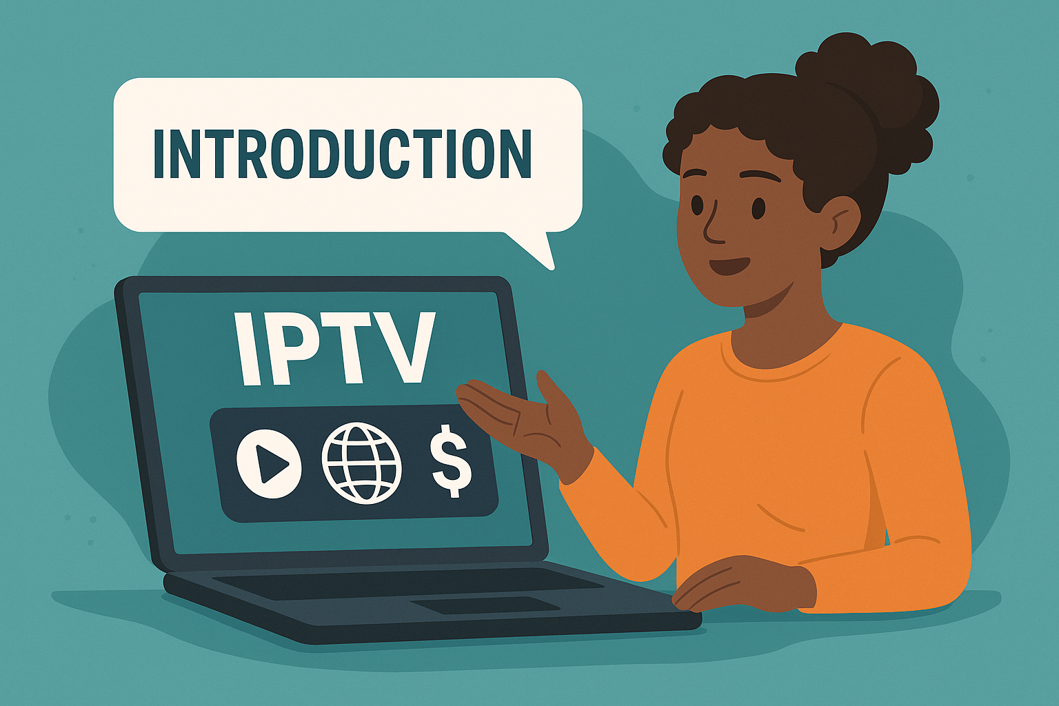 Friendly IPTV introduction showing internet TV explained on a laptop