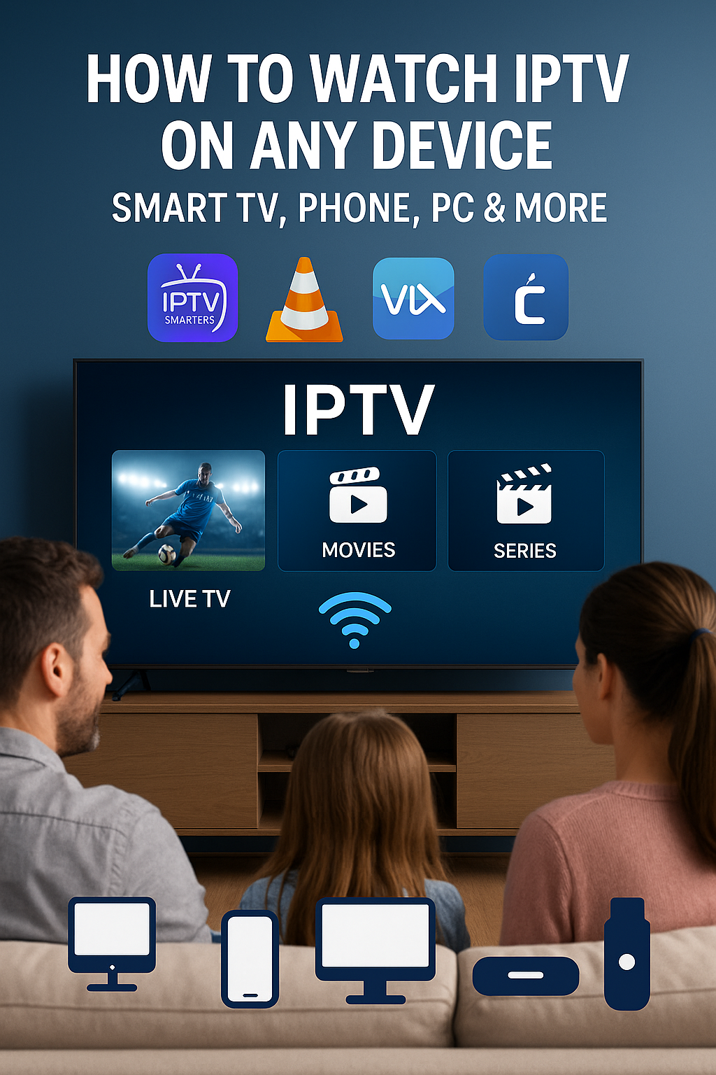 Watch IPTV on any device including Smart TVs, smartphones and PCs